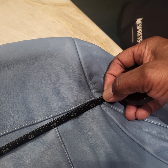 Blue Leather zip up Jacket with zip sleeves - Picture 6 of 6